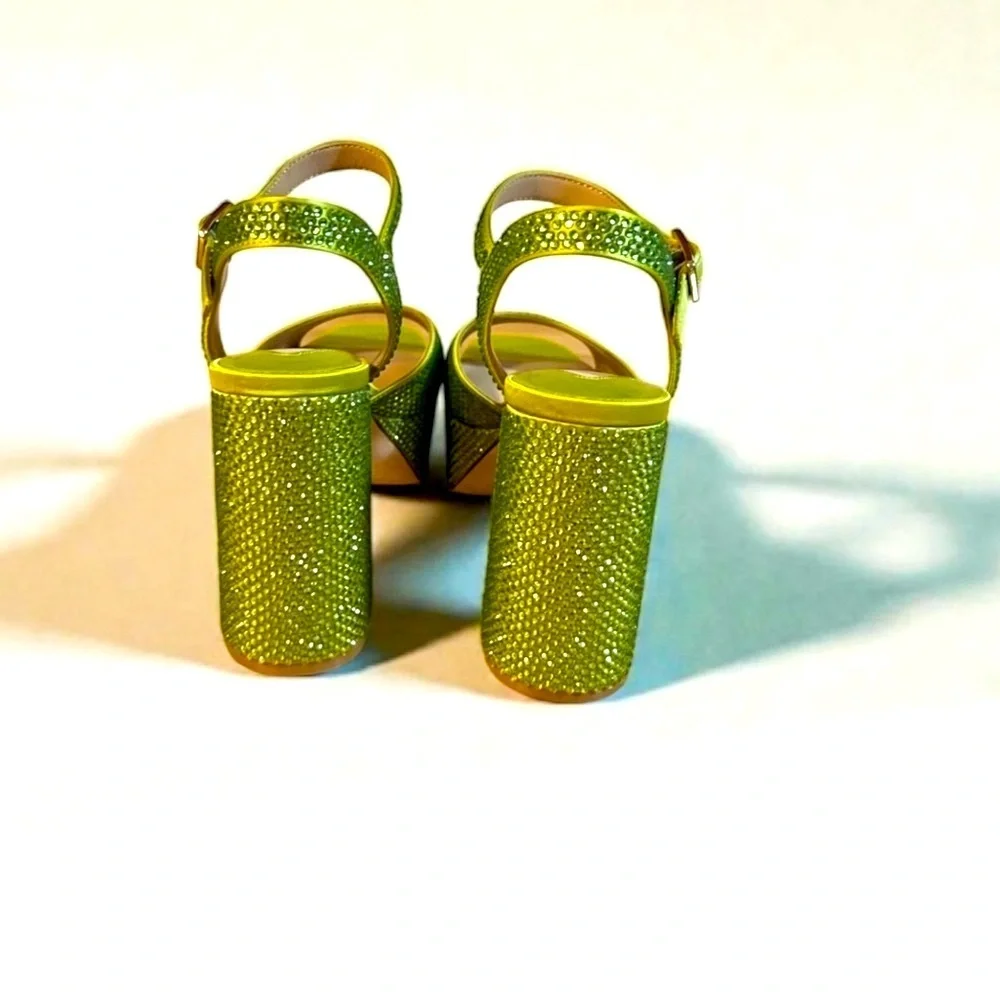 ANTONIO MELANI Lime Green Satan Babs Rhinestone Platform Sandals NWOB